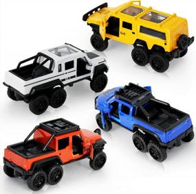img 2 attached to 4 Pack Diecast Toy Trucks - Pull Back Cars, Openable Doors & Off-Road Car Toys For Boys And Toddlers | KIDAMI Birthday Gift!