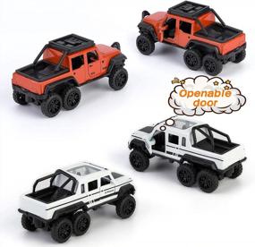 img 1 attached to 4 Pack Diecast Toy Trucks - Pull Back Cars, Openable Doors & Off-Road Car Toys For Boys And Toddlers | KIDAMI Birthday Gift!