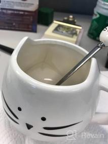 img 5 attached to 12 Oz Cat Face Mug And Spoon Set - White Kitty Coffee Cup Gift For Crazy Cat Lady