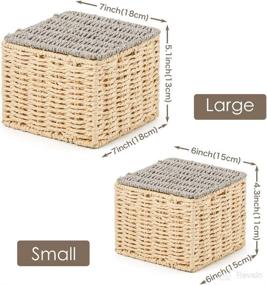 img 3 attached to Set of 4 Beige & Gray Paper Rope Lidded Storage Baskets - Stackable Woven Braided Organizer Bins for Small Household Items