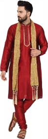 img 4 attached to SKAVIJ Men'S Art Silk Ethnic Kurta Pajama Suit And Scarf Set For Festivals & Parties