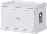 🐱 pawland cat litter box enclosure - hidden furniture for pet cat, indoor toilet house - cat house side table with vent holes (white) logo