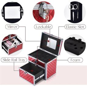 img 2 attached to Red Makeup Train Case With Drawer, Dividers, Mirror, And Lockable Keys - Ideal For Storing Nail Polish, Manicure Accessories, Cosmetics, And Jewelry - FRENESSA Cosmetic And Organizer Box