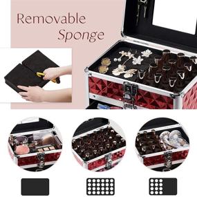img 3 attached to Red Makeup Train Case With Drawer, Dividers, Mirror, And Lockable Keys - Ideal For Storing Nail Polish, Manicure Accessories, Cosmetics, And Jewelry - FRENESSA Cosmetic And Organizer Box