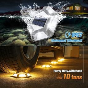 img 1 attached to 8-Pack Solar Dock Lights: 1200MAh Wireless LED Aluminum Deck Lighting For Driveway - White+White Warm, Waterproof & Warning Step Lights