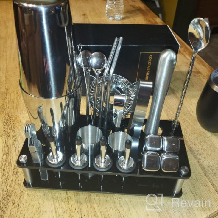 img 1 attached to 23-Piece Professional Cocktail Shaker Set With Recipes, Stand & Bar Tools - Perfect For Home, Bar, Party, And Drink Mixing - Gold review by Jeremy Edwards