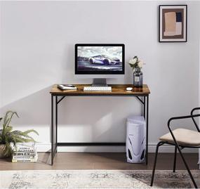 img 2 attached to Маленький компьютерный стол Ivinta, промышленный стол для ноутбука для домашнего офиса, стол для ПК в простом стиле, прочный деревянный письменный стол, 40-дюймовая рабочая станция для экономии места (винтаж, простая сборка)