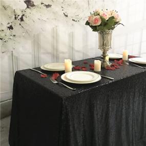 img 4 attached to TRLYC 55X55 Seamless Square Black Sequin Tablecloth For Elegant Event Decor