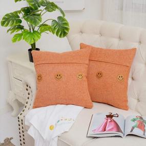 img 4 attached to 2-Pack Soft Chenille Throw Pillow Covers W/ Smiley Face Embroidery - 16X16In | 40X40Cm Orange
