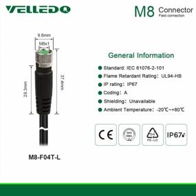 img 3 attached to Соединительный кабель M8 4-контактный, гнездовой, A-кодированный, 3 м/10 футов, ПВХ-линия, предварительно смонтированный VELLEDQ Industrial