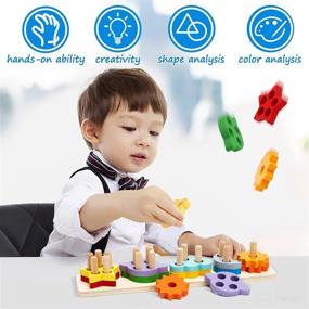 img 3 attached to 🔠 Symdiro Wooden Sorting & Stacking Montessori Toys for 1-3 Year Old Boys and Girls - Educational Shape Color Sorter for Baby Toddlers - Preschool Kids Gifts