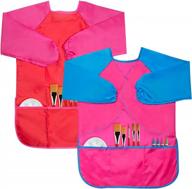 2 pack kids art smock: waterproof painting apron with long sleeve & 3 pockets - cubaco логотип