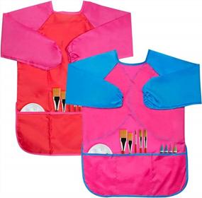 img 4 attached to 2 Pack Kids Art Smock: водонепроницаемый фартук для рисования с длинным рукавом и 3 карманами - CUBACO