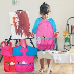 img 3 attached to 2 Pack Kids Art Smock: водонепроницаемый фартук для рисования с длинным рукавом и 3 карманами - CUBACO