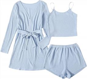 img 4 attached to Luxurious 3-Piece Sleepwear Set For Women: SOLY HUX Cami Top, Shorts & Robe Cardigan