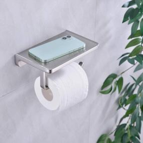 img 3 attached to Настенный держатель для туалетной бумаги с полкой для телефона из матового никеля - стильное и прочное решение для хранения в ванной комнате