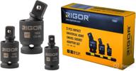 🔧 rigor 11601 universal joint swivel socket adapter set: high-grade cr-mo impact, 3pcs, 1/2", 3/8", 1/4" drive with aluminum storage rail logo