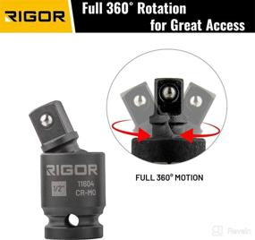 img 2 attached to 🔧 RIGOR 11601 Universal Joint Swivel Socket Adapter Set: High-Grade CR-MO Impact, 3PCS, 1/2", 3/8", 1/4" Drive with Aluminum Storage Rail