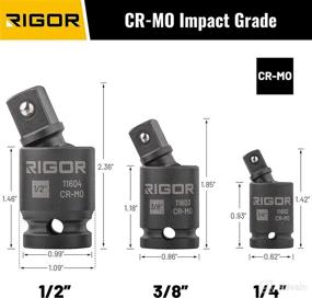 img 3 attached to 🔧 RIGOR 11601 Universal Joint Swivel Socket Adapter Set: High-Grade CR-MO Impact, 3PCS, 1/2", 3/8", 1/4" Drive with Aluminum Storage Rail