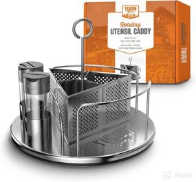 img 4 attached to Outdoor Grilling Accessory - Yukon Glory Lazy Susan Caddy for Utensils, Condiments, Napkins, Salt &amp; Pepper - Ideal for Picnics, Smokers, Patio Tables and Grills