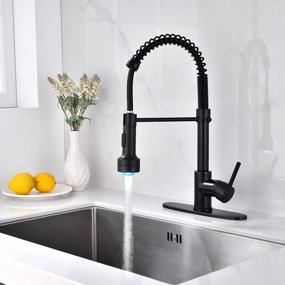 img 2 attached to 17.65In Solid Brass LED Kitchen Faucet W/ Pull Down Sprayer - Matte Black For Farmhouse, Camper & Utility Sinks