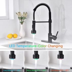 img 3 attached to 17.65In Solid Brass LED Kitchen Faucet W/ Pull Down Sprayer - Matte Black For Farmhouse, Camper & Utility Sinks