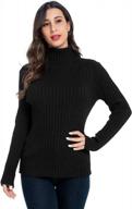 auqco womens turtleneck sweaters long sleeve casual ribbed knit pullover sweater tops black logo