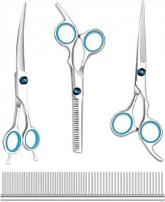 img 4 attached to Professional Pet Grooming Scissors Kit With Comb, Heavy-Duty Titanium Stainless Steel Blades, Straight And Curved Scissors, Thinning Shears For Dogs And Cats - Maxshop