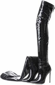 img 3 attached to Женские сапоги выше колена на высоком каблуке с молнией из искусственной кожи до бедра высокие сапоги Kitulandy