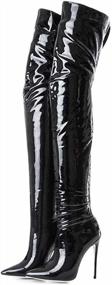 img 4 attached to Women'S Over The Knee High Heel Boots Zipper PU Leather Thigh High Boot Kitulandy