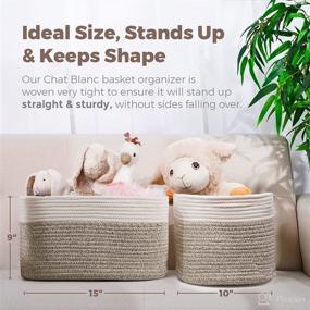 img 2 attached to 🧺 Cotton Rope Storage Basket Set - 3 Large Baskets for Organizing with Handles, Ideal for Cloth, Blankets, Laundry, Toys - Wicker-Like Design