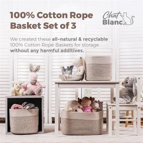 img 3 attached to 🧺 Cotton Rope Storage Basket Set - 3 Large Baskets for Organizing with Handles, Ideal for Cloth, Blankets, Laundry, Toys - Wicker-Like Design