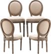 set of 4 guyou french dining chairs - elegant, upholstered round back kitchen chairs with distressed wood frame, ideal for living room, restaurant, and more. (dark beige fabric) logo