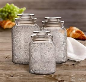 img 2 attached to 🍶 Stylish Retro Glass Canister Set (3-Piece) with Airtight Lids - 34oz, 44oz & 54oz Jars for Cookies, Candy, Coffee, Flour, Sugar, Rice, Pasta, Cereal & More