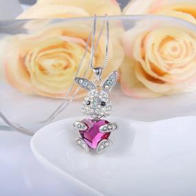 img 3 attached to Sparkling Silver Bunny Heart Necklace With Austrian Crystals For Women By EleQueen