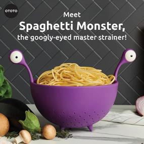 img 2 attached to OTOTO Spaghetti Monster - многоцелевое кухонное сито и дуршлаг для слива макарон и овощей - не содержит бисфенола А и легко моется - фиолетовый