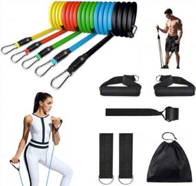 img 1 attached to Portzon Workout Bands Resistance Set With Door Anchor, Handle, And Stackable Design For Up To 100 Lbs Resistance Training- Durable And Convenient Exercise Bands
