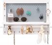 organize your jewelry in style with a rustic white wall mounted organizer featuring a shelf, bracelet rod and 16 antique brass hooks - 17 x 12.75 inch logo