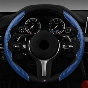 img 3 attached to Blue Carbon Fiber Pattern Steering Wheel Cover - Cokacot Car Wheel Protector for Enhanced Grip & Safety - Universal Fit Car Steering Wheel Accessories for Men and Women, Suitable for Any Size