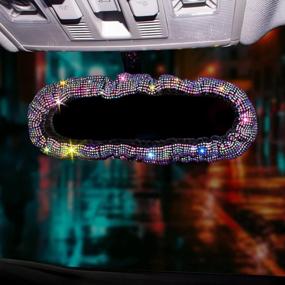 img 4 attached to Upgrade Your Car'S Style With Universal Rhinestone Mirror Accessories For Women - Shiny, Colorful And Elastic Plush Decorative Covers!
