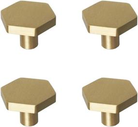 img 4 attached to RZDEAL Set Of 4 Solid Brass Hexagon Knob And Pulls With Brushed Gold Finish For Shoe Cabinets, Dresser Drawers, And More
