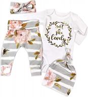 4pc baby girl outfit set - newborn infant clothes with 'i'm new here' design for cute toddler girls логотип