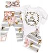 4pc baby girl outfit set - newborn infant clothes with 'i'm new here' design for cute toddler girls logo
