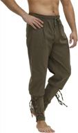 renaissance men's pants with ankle banded cuff, drawstrings, ideal for viking, navigator, pirate, and cosplay costumes logo