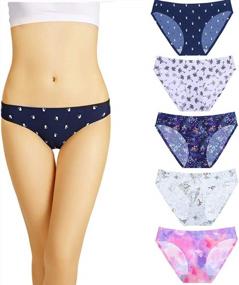 img 4 attached to Floral Low Rise Hipster Bikini Panties: Morvia'S Seamless And Stretchy Multi-Pack For Women