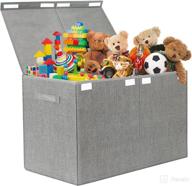 🧸 homeily kids toy box chest: flip-top lid, net bag & durable handles for nursery and home organization (grey) logo