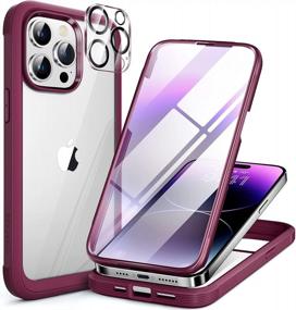 img 4 attached to Ultra-Protective Miracase Glass Series IPhone 14 Pro Max Case With Built-In Tempered Glass Screen Protector And Camera Lens Protectors In Chic Wine Red