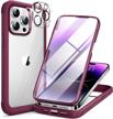 ultra-protective miracase glass series iphone 14 pro max case with built-in tempered glass screen protector and camera lens protectors in chic wine red logo