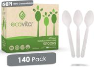 🌱 ecovita 100% compostable spoons - 140 large disposable utensils: eco-friendly, durable, and heat resistant alternative to plastic spoons with convenient tray logo