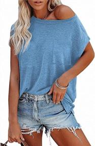 img 1 attached to Women'S Off The Shoulder T Shirt: LAMISSCHE Summer Casual Loose Cap Sleeve Tee Top W/ Oversized Pocket